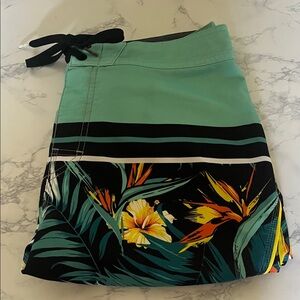 Rip Curl Green and Black Tropical Print Shorts